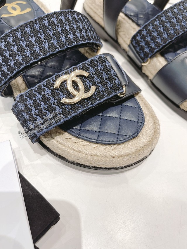 Chanel香奈兒2022春夏最新款打臘麻繩工藝涼鞋 魔術貼女款沙灘涼鞋 dx2656